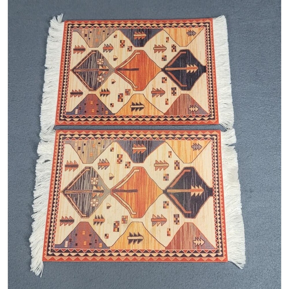 Southwest Rug Mouse Pads Mini Carpet Style Mousepad with Fringe, Lot of two